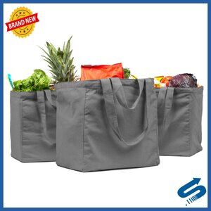 Heavy Duty Canvas Tote Set Foldable Washable Grocery Bags with Pockets